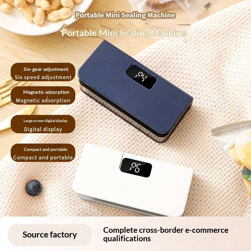 Rechargeable Mini Sealing Machine with Digital Display Portable Manual Press for Coffee Tea & Snacks Ear-Hanging