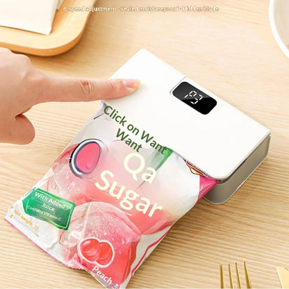 Rechargeable Mini Sealing Machine with Digital Display Portable Manual Press for Coffee Tea & Snacks Ear-Hanging